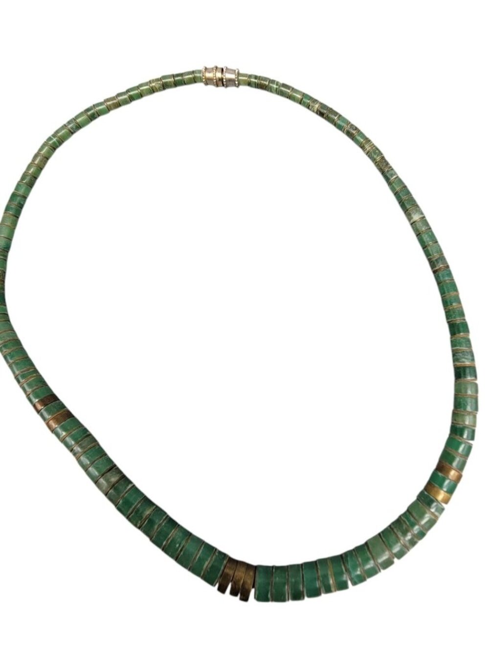 Vintage Southwestern Green Turquoise Heishi Disc Bead Necklace 16" 1970s - Picture 14 of 15